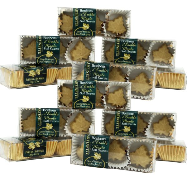 Purs bonbons fondants d’érable – 12 Boîtes de 3 mcx de 20g / 0.7 oz-Forme de feuille d’érable