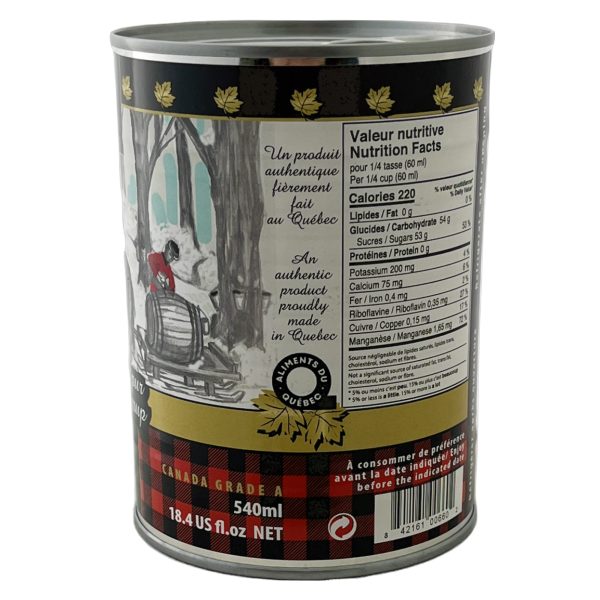 Sirop d'érable Pur CANADA A-Très Foncé, Goût Prononcé 8X540ml - Image 3