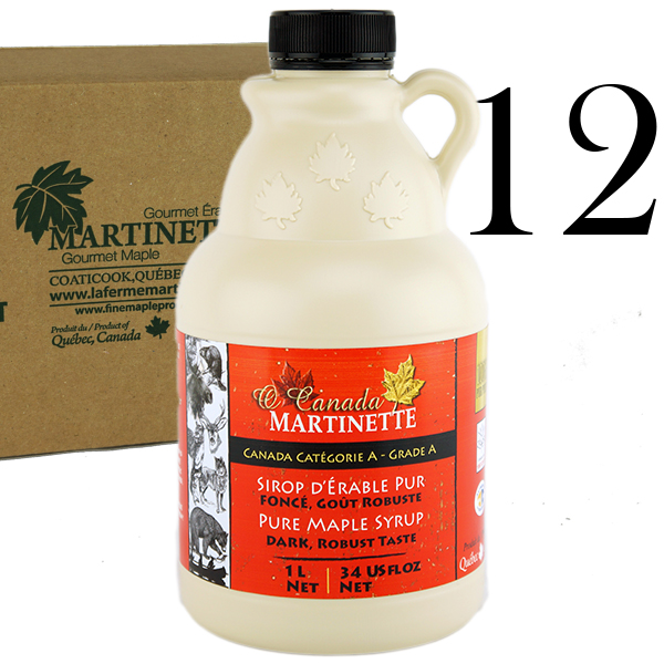 O CANADA – Jarabe puro de maple OSCURO, Sabor Robusto jarra de plástico 12x1L