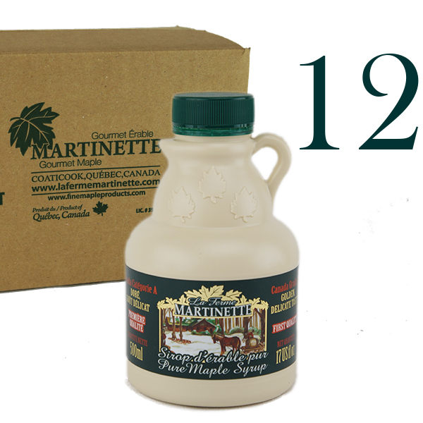 Sirop d'érable pur 12x500 ml -Doré, Goût Délicat